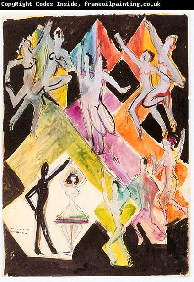 Ernst Ludwig Kirchner Design for the wall-painting Colourful-dance